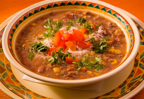 348 Рецепт Густий м'ясний суп з кабачками і томатами